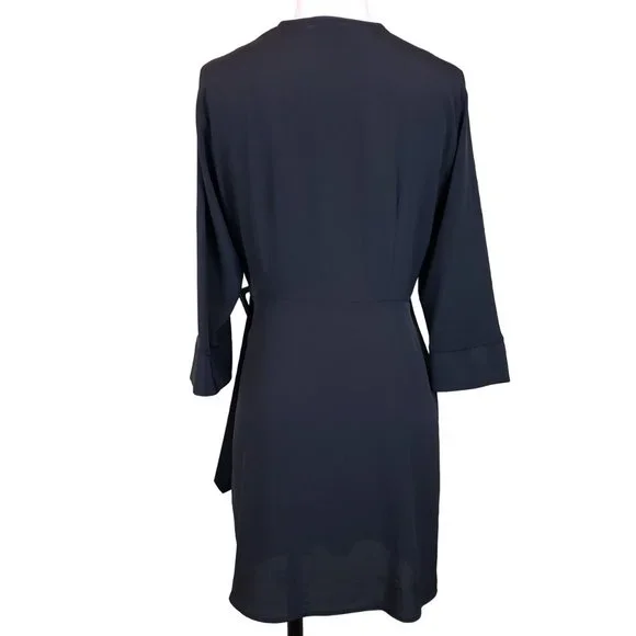 Nordstrom TopShop Black Wrap Dress Side Buckle Knee Length, 8 - Picture 2 of 10